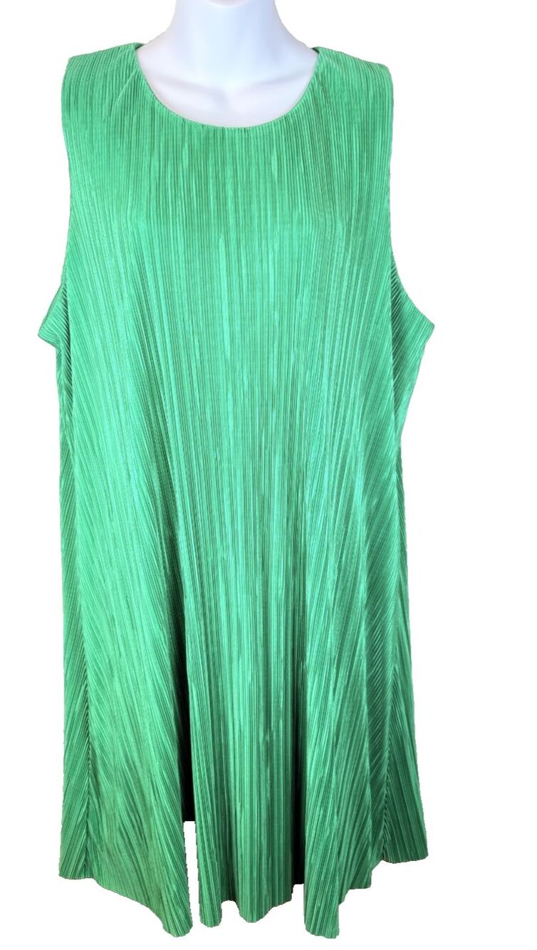 Anne Klein Plisse Pleated Trapeze Dress XL Clover Green Sleeveless NWT $99 Midi